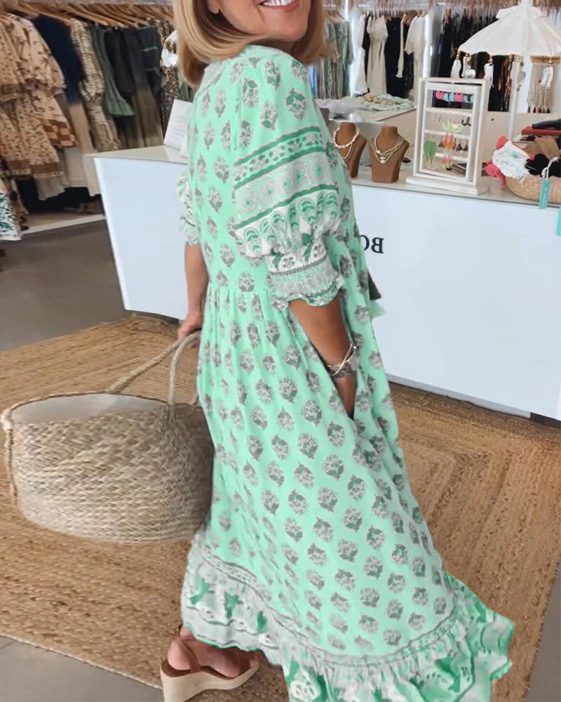 V-Neck Aura™ | Women's Printed Half-Sleeve Dress | Lightweight Fabric, Trendy Design & Comfortable Fit