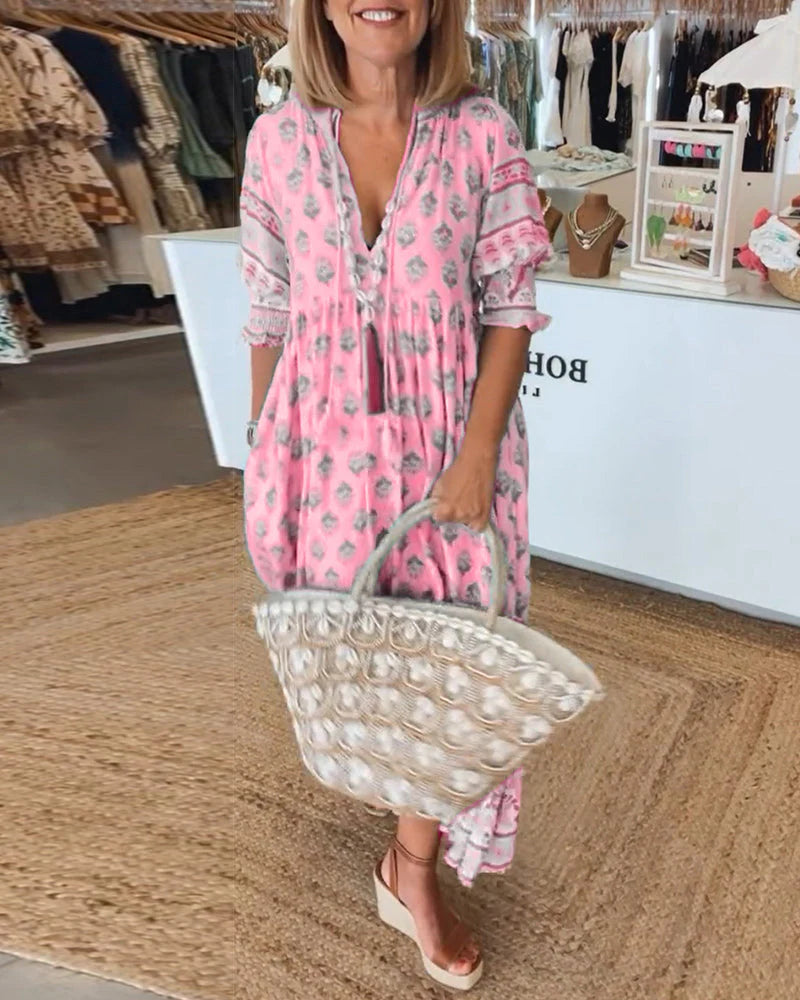 V-Neck Aura™ | Women's Printed Half-Sleeve Dress | Lightweight Fabric, Trendy Design & Comfortable Fit