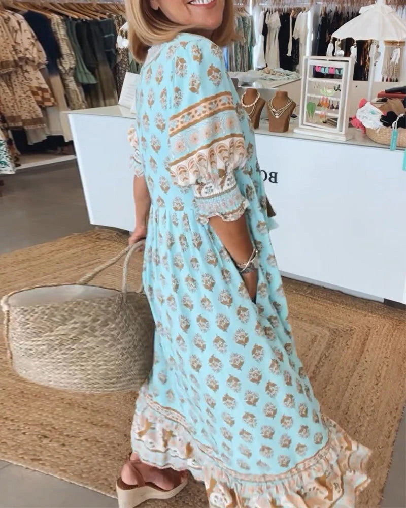 V-Neck Aura™ | Women's Printed Half-Sleeve Dress | Lightweight Fabric, Trendy Design & Comfortable Fit