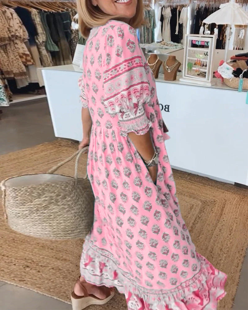 V-Neck Aura™ | Women's Printed Half-Sleeve Dress | Lightweight Fabric, Trendy Design & Comfortable Fit