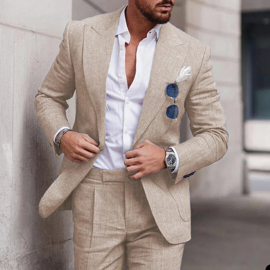 NuptialWeave™ | Men's Linen Wedding Suit 2-Piece Set | Single Breasted, Breathable Fabric & Tailored Fit