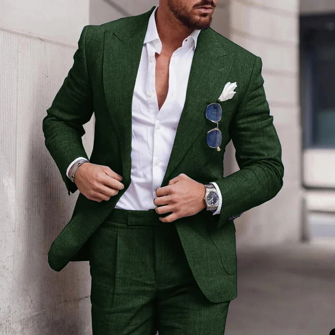 NuptialWeave™ | Men's Linen Wedding Suit 2-Piece Set | Single Breasted, Breathable Fabric & Tailored Fit