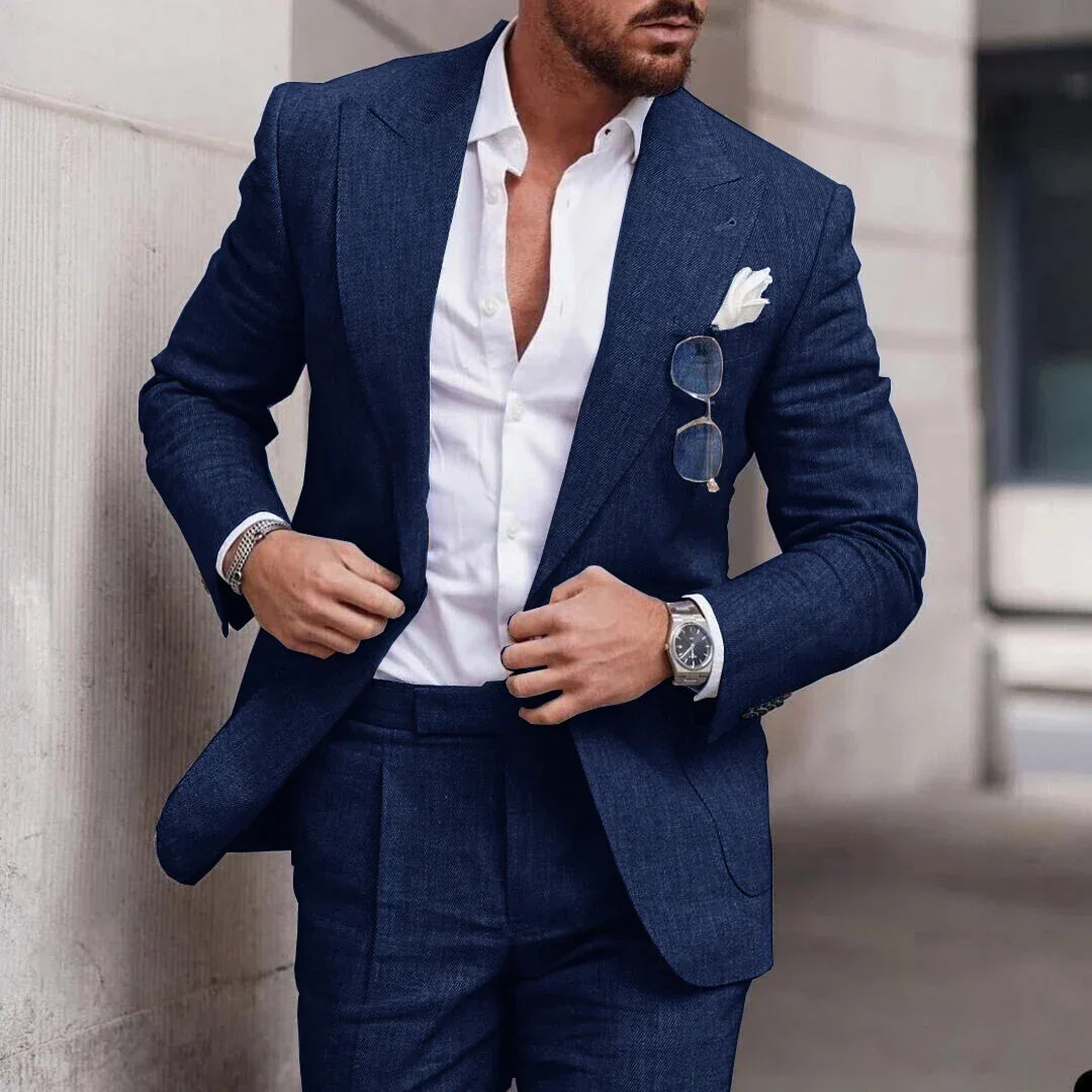 NuptialWeave™ | Men's Linen Wedding Suit 2-Piece Set | Single Breasted, Breathable Fabric & Tailored Fit