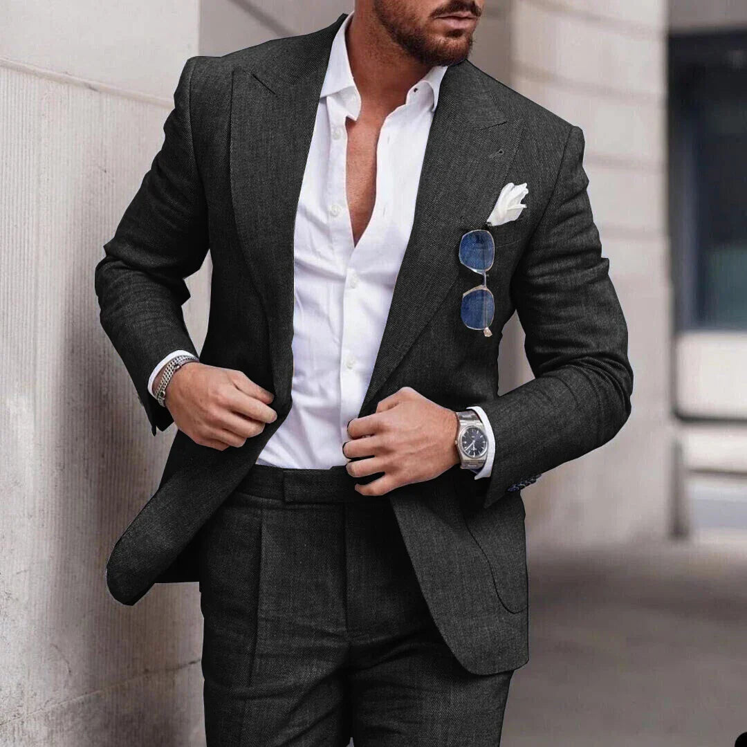 NuptialWeave™ | Men's Linen Wedding Suit 2-Piece Set | Single Breasted, Breathable Fabric & Tailored Fit