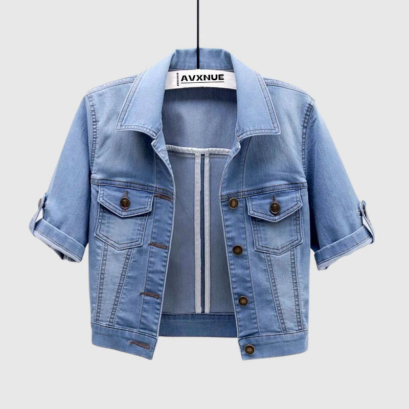 Tassou Denim™ | Women's Short Sleeve Denim Jacket | Lightweight, Casual Fit, Distressed Design & Versatile Style