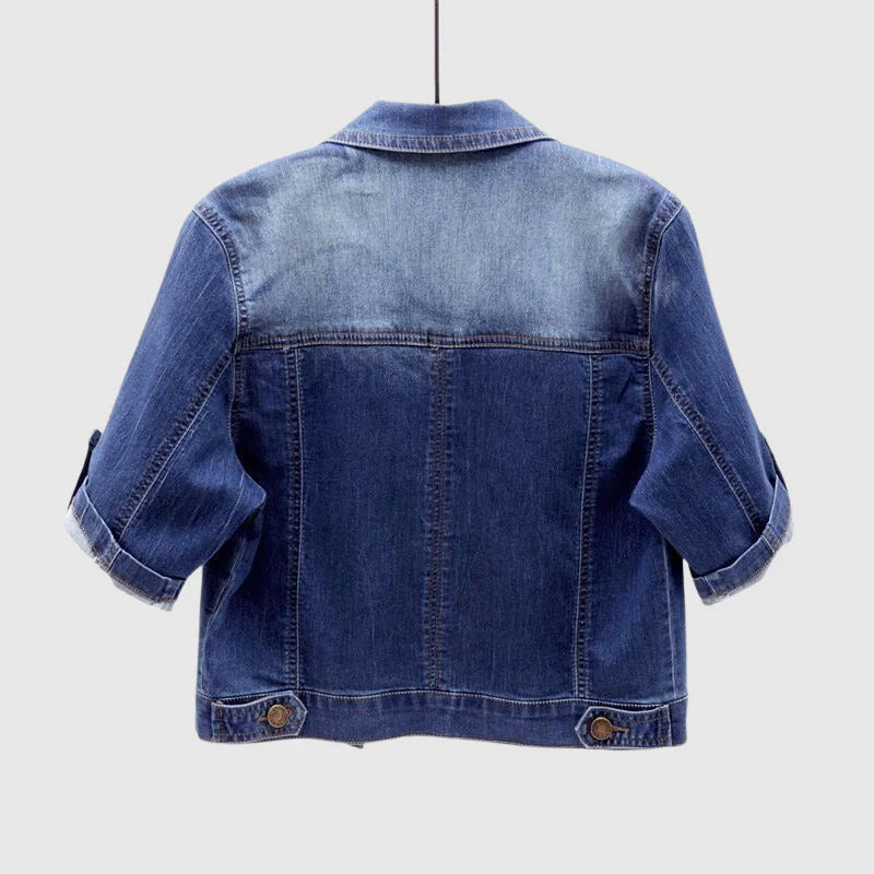 Tassou Denim™ | Women's Short Sleeve Denim Jacket | Lightweight, Casual Fit, Distressed Design & Versatile Style