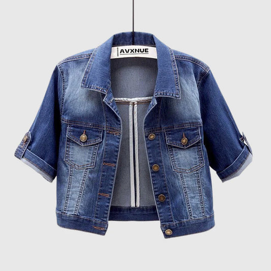 Tassou Denim™ | Women's Short Sleeve Denim Jacket | Lightweight, Casual Fit, Distressed Design & Versatile Style