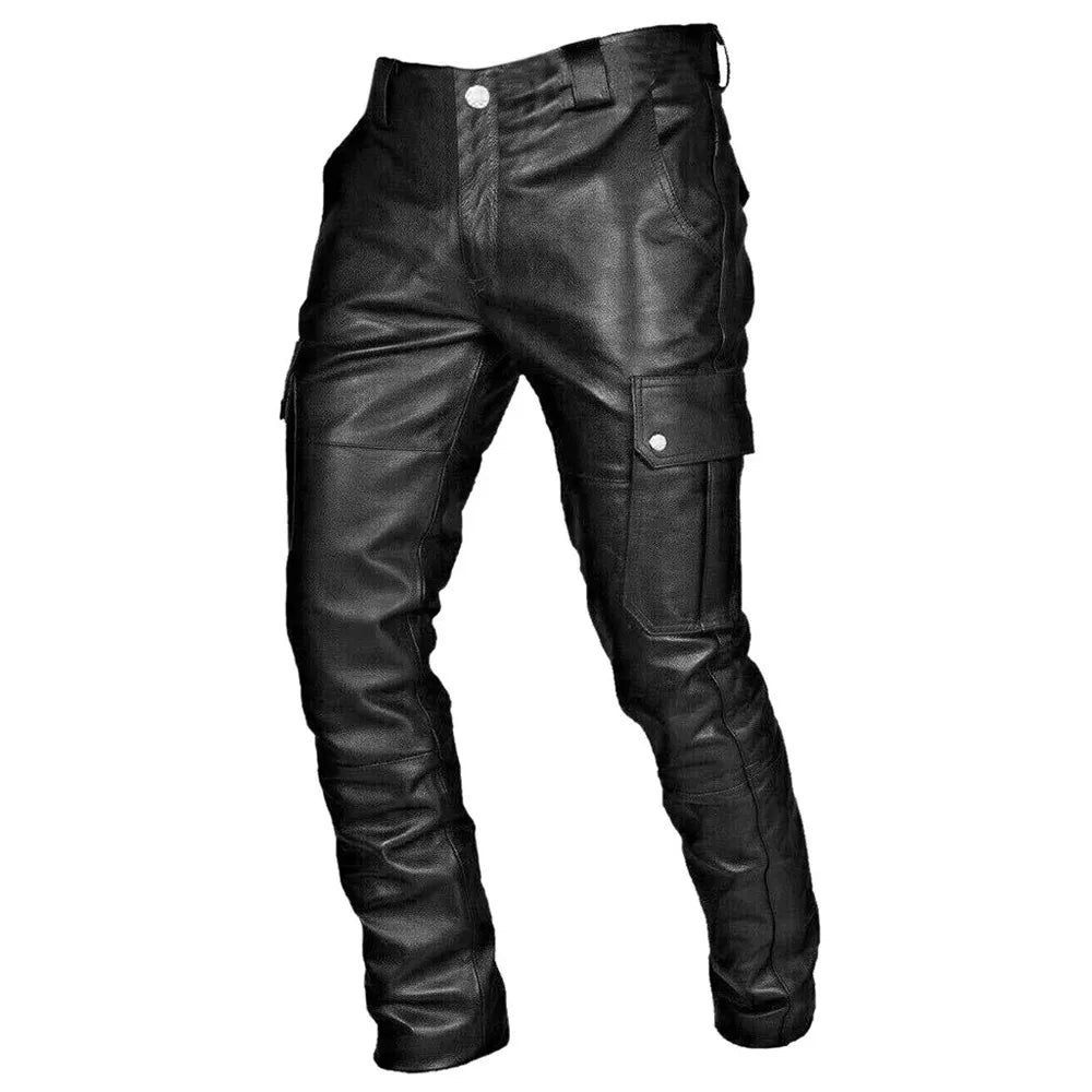 Biker Edge™ | Men's Faux Leather Motorcycle Pants | Cargo Pockets, Durable Design & Comfortable Fit