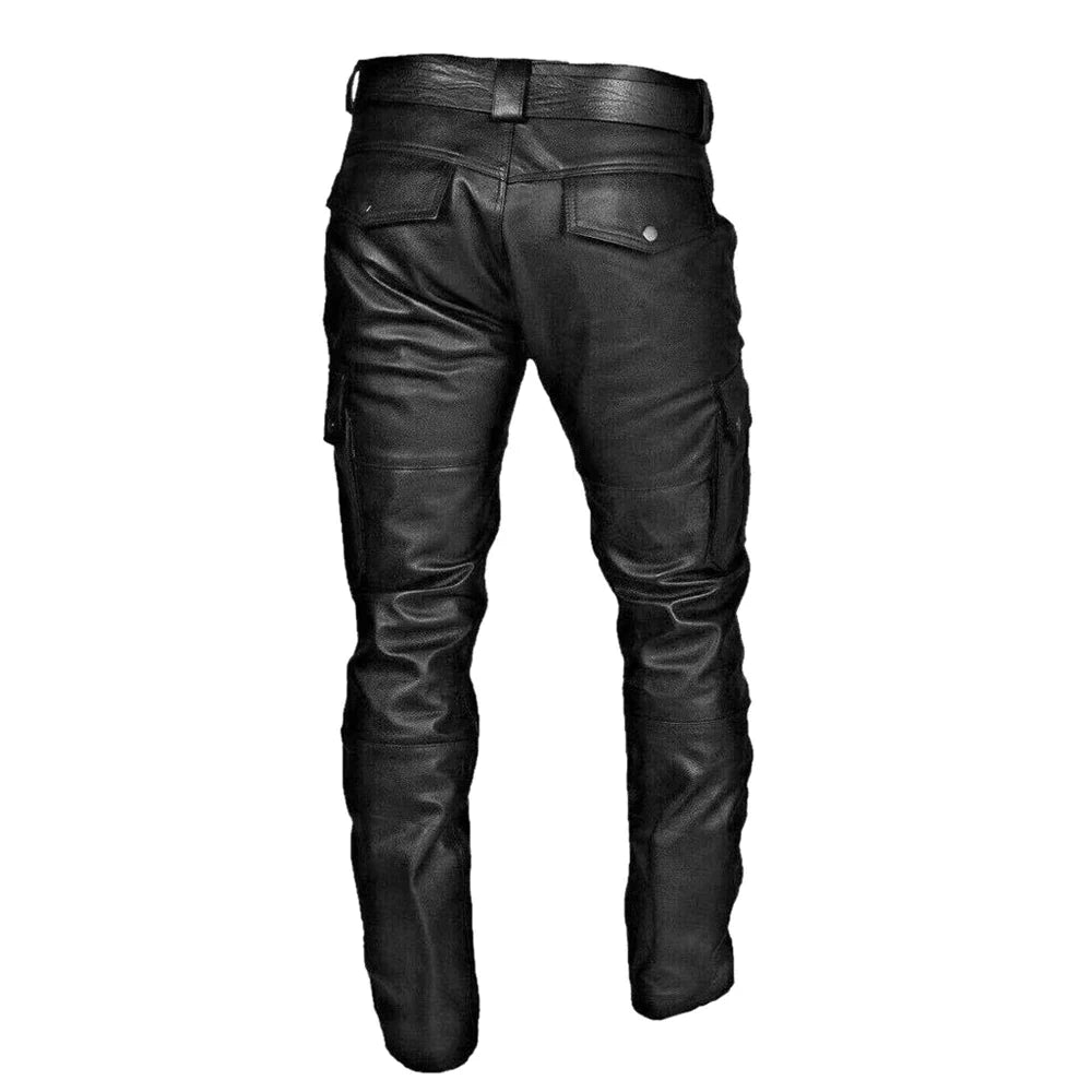 Biker Edge™ | Men's Faux Leather Motorcycle Pants | Cargo Pockets, Durable Design & Comfortable Fit