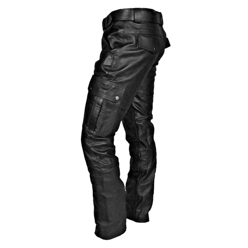 Biker Edge™ | Men's Faux Leather Motorcycle Pants | Cargo Pockets, Durable Design & Comfortable Fit