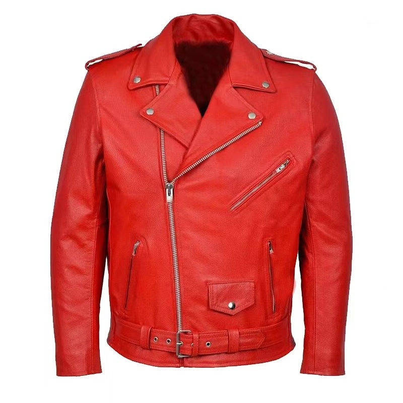 Biker Luxe™ | Men's Leather Biker Jacket | Genuine Leather, Asymmetrical Zip, Lapel Collar & Belted Waist