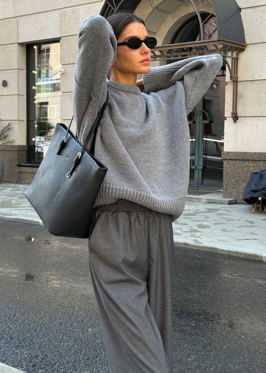 Knit Aura™ | Oversized Gray Knit Sweater | Soft Fabric, Cozy Fit & Casual Style