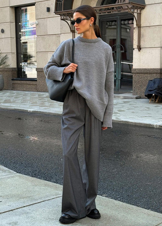 Knit Aura™ | Oversized Gray Knit Sweater | Soft Fabric, Cozy Fit & Casual Style