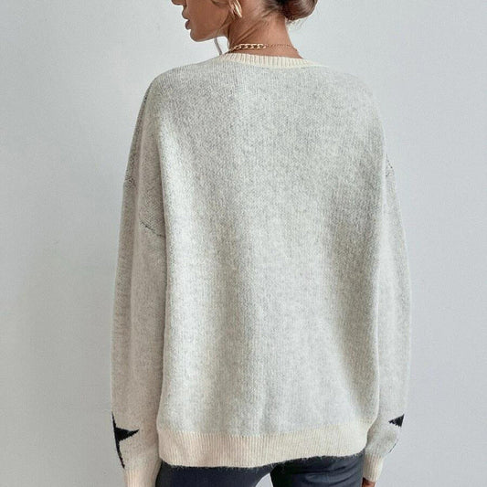Starry Knit™ | Women's Long Sleeve Crewneck Pullover Sweater | Soft Knit Fabric, Star Print Design, Cozy Fit