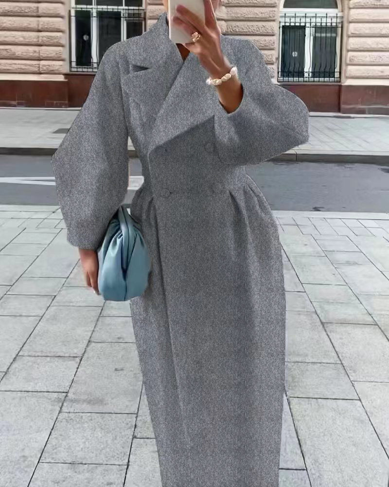 Luxe Aura™ | Women's Lantern Sleeve Long Coat | Stylish Design, Collared Neck, Lightweight Fabric