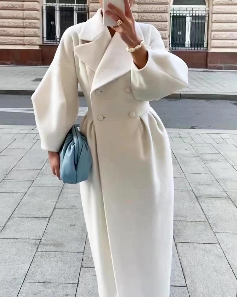 Luxe Aura™ | Women's Lantern Sleeve Long Coat | Stylish Design, Collared Neck, Lightweight Fabric