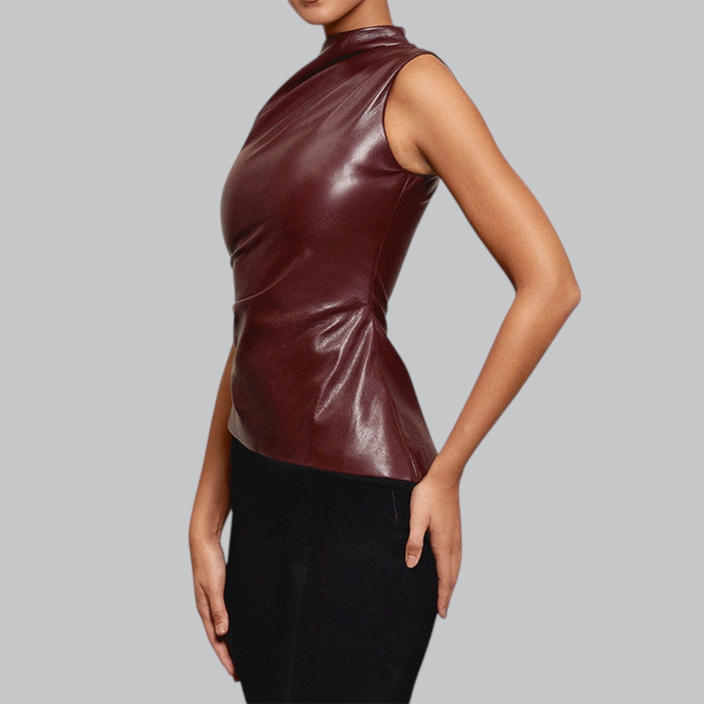 Vintage Y2K PU Leather Tank Top | Sleeveless Slim Fit Shirt for Women, Trendy Casual Wear