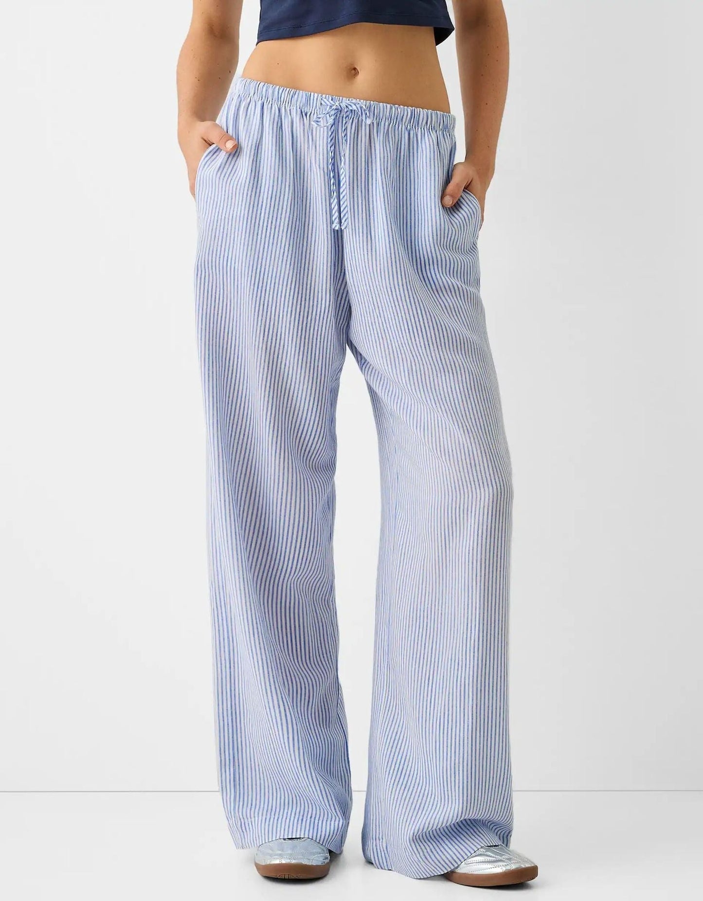 Pinstripe Belle™ | Women's Casual Loose Trousers | Elastic Waist, Lightweight Fabric & Relaxed Fit