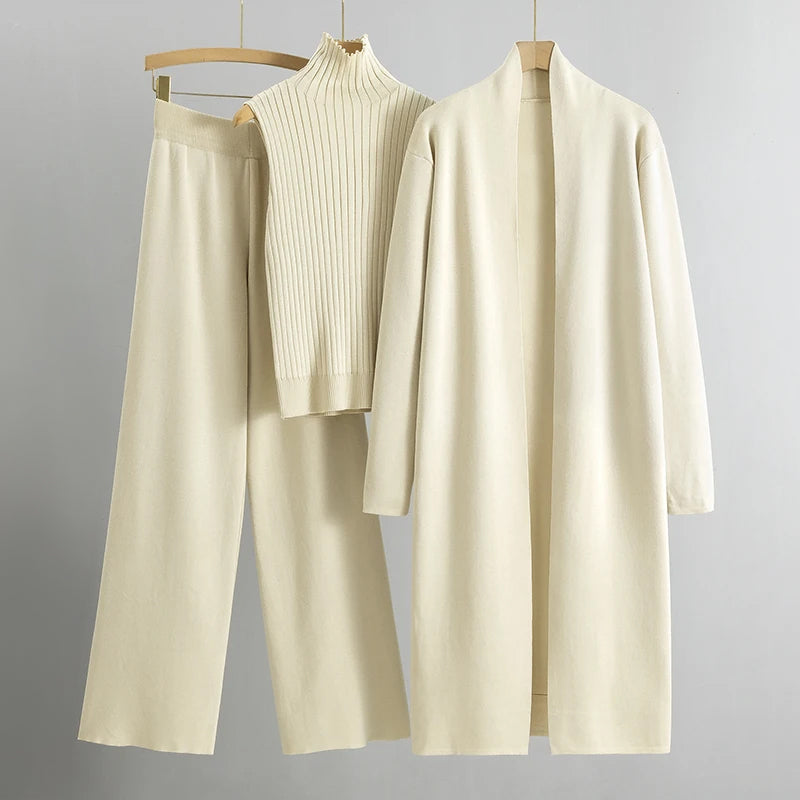 Knit Aura™ | Women's Knitted Sleeveless Top & Cardigan Set | Soft Fabric, Wide Leg Pants, Comfortable Fit
