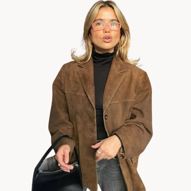 Ladies' Suede Blazer - Oversized Jacket in Brown for Women