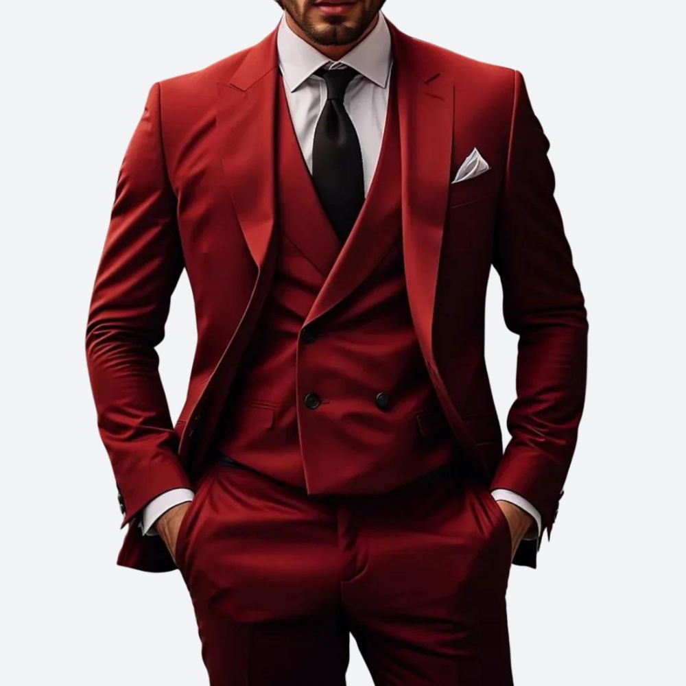 TailorCraft™ | Men's 3-Piece Suit | Tailored Fit, Wool Blend, Single-Breasted Jacket & Double-Breasted Waistcoat