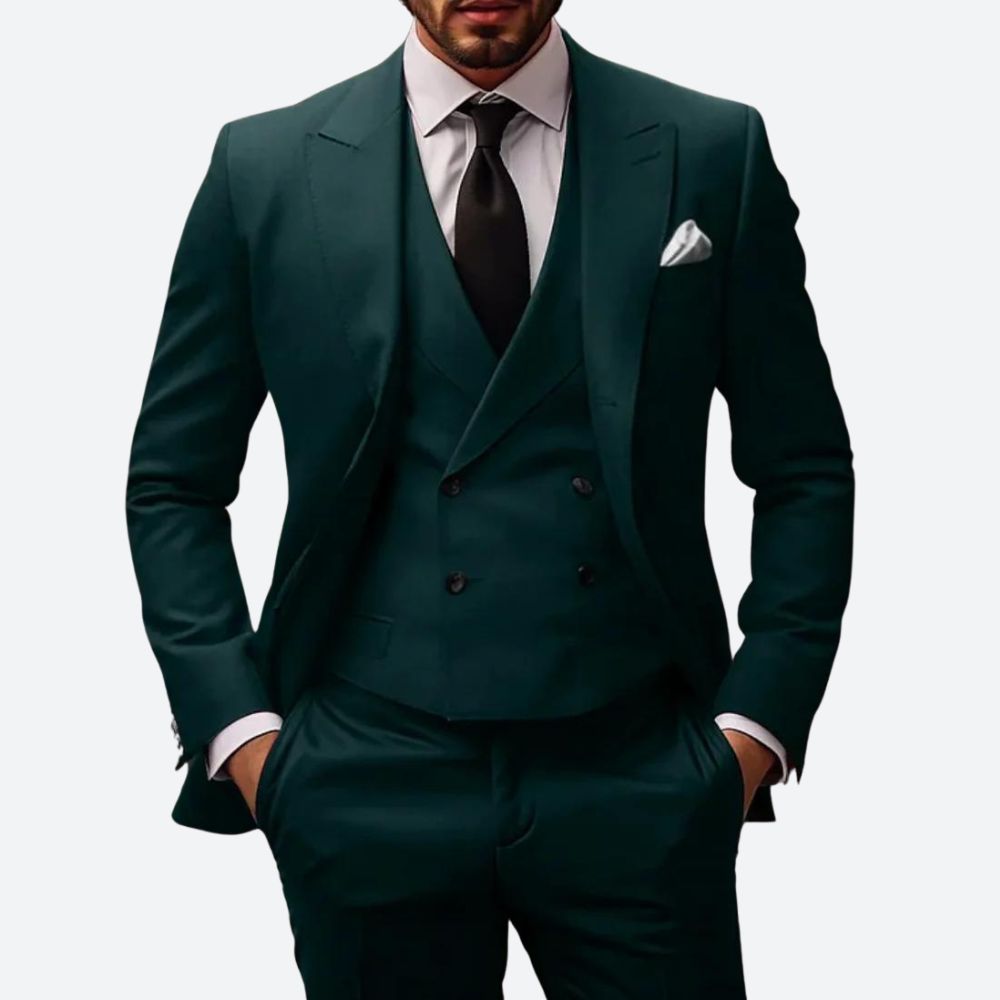 TailorCraft™ | Men's 3-Piece Suit | Tailored Fit, Wool Blend, Single-Breasted Jacket & Double-Breasted Waistcoat