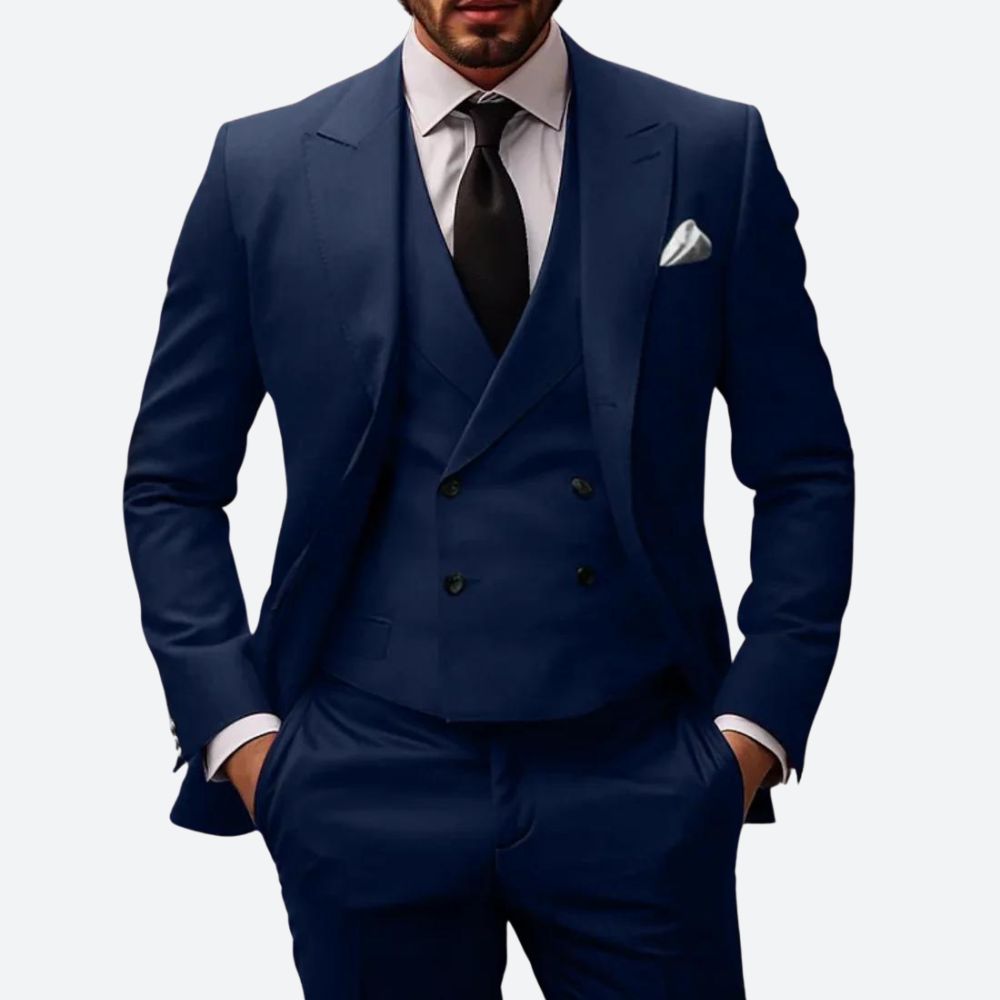TailorCraft™ | Men's 3-Piece Suit | Tailored Fit, Wool Blend, Single-Breasted Jacket & Double-Breasted Waistcoat