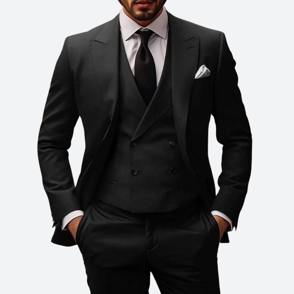 TailorCraft™ | Men's 3-Piece Suit | Tailored Fit, Wool Blend, Single-Breasted Jacket & Double-Breasted Waistcoat
