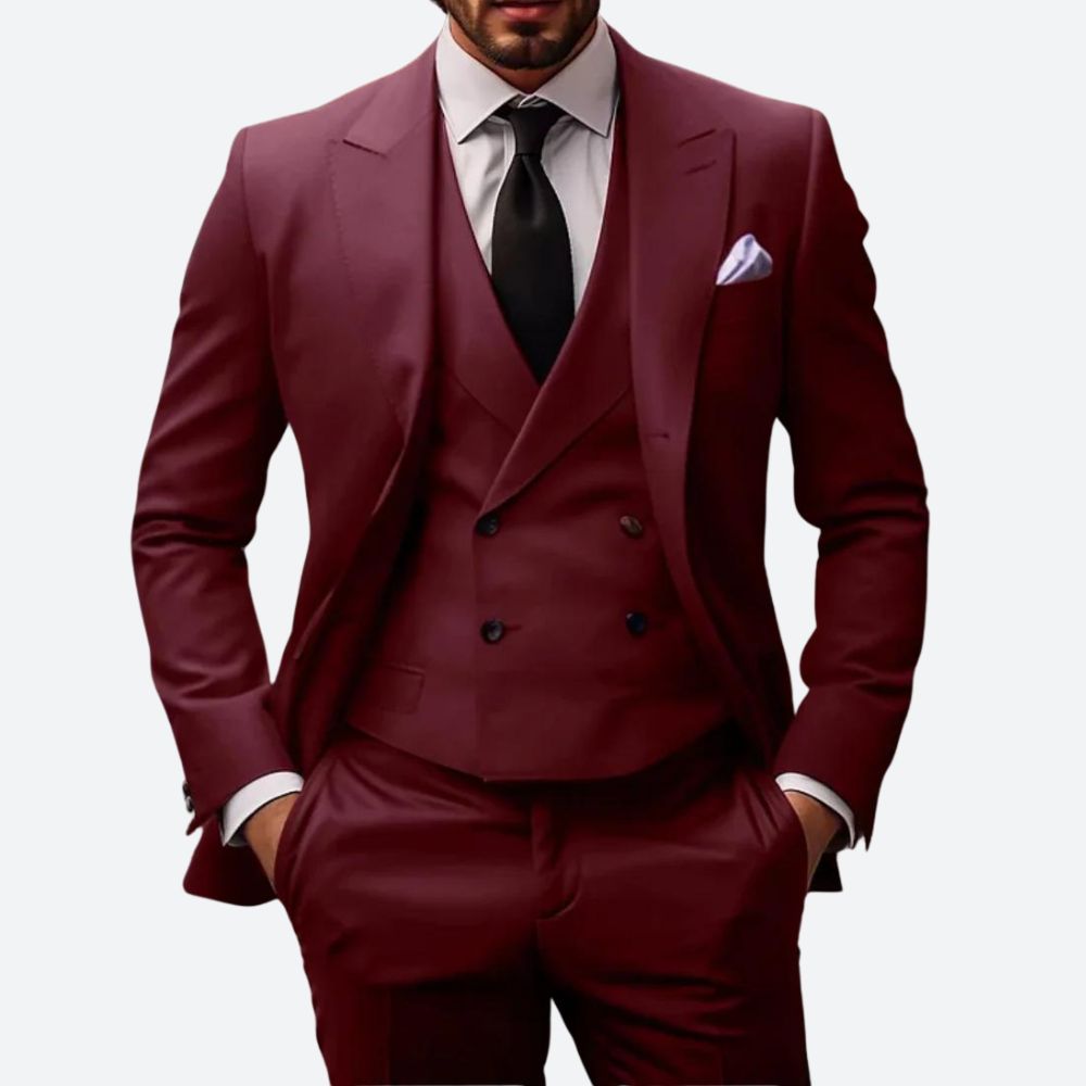 TailorCraft™ | Men's 3-Piece Suit | Tailored Fit, Wool Blend, Single-Breasted Jacket & Double-Breasted Waistcoat