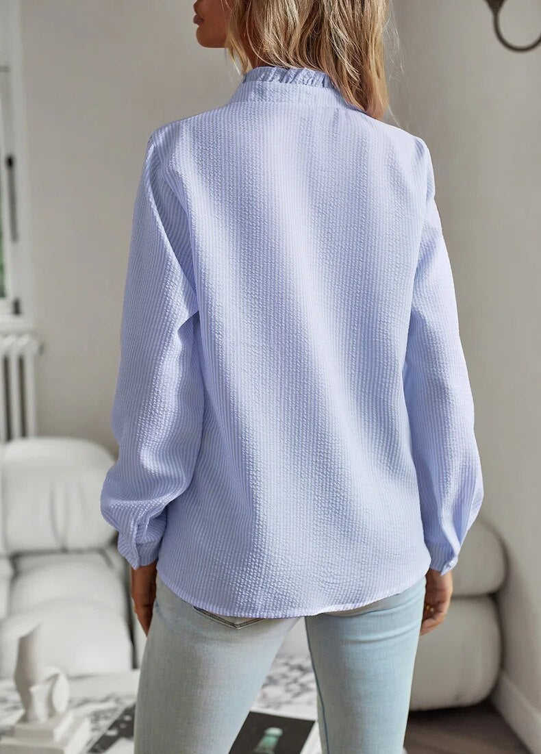 StripesAura™ | Women's Long Sleeve Striped Blouse | Lightweight Fabric, Breathable Design & Stylish Fit