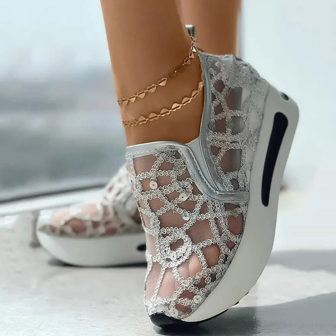 Floral Breeze™ | Women's Floral Embroidery Wedge Sneakers | Mesh Upper, Lightweight Design & Comfortable Fit