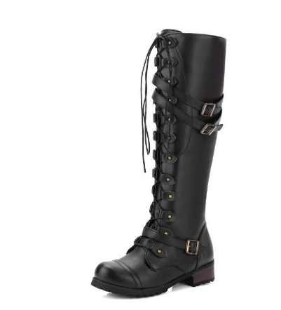 Knee-High Lace-Up Boots for Women - Durable Leather Footwear with High-Quality Construction