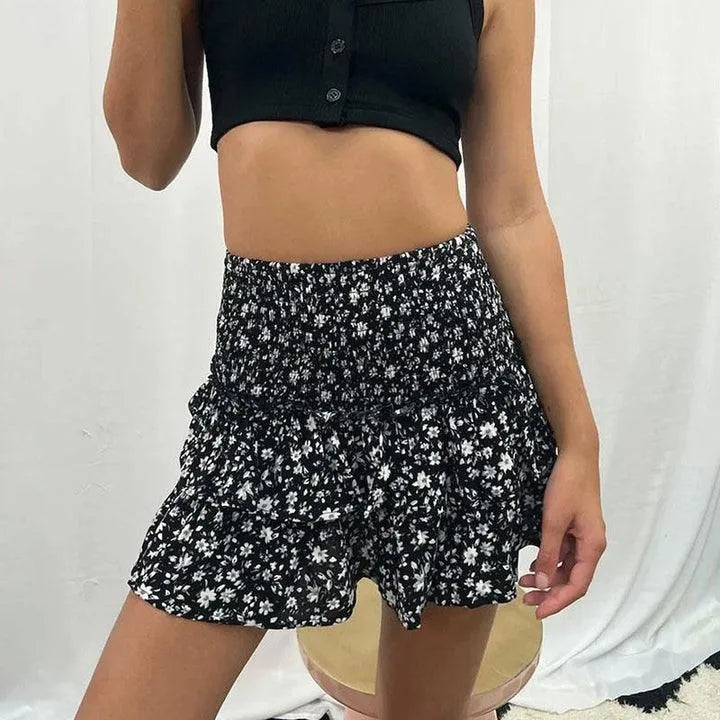Boho Belle™ | Women's Mini Skirt | Bohemian Print, A-Line Flowy Design, Smocked Waist & Ruffled Layers