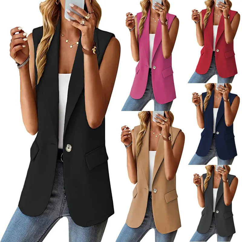 Polo Luxe™ | Women's Sleeveless Cardigan Tank Top | Lightweight Fabric, Stylish Polo Collar, Perfect for Commuting