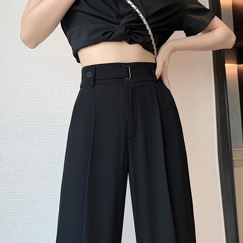 Seoulish Aura™ | Women's Wide Leg Pants | Solid Color, High Waist, Loose Fit for Casual & Office Wear