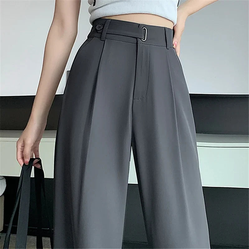Seoulish Aura™ | Women's Wide Leg Pants | Solid Color, High Waist, Loose Fit for Casual & Office Wear