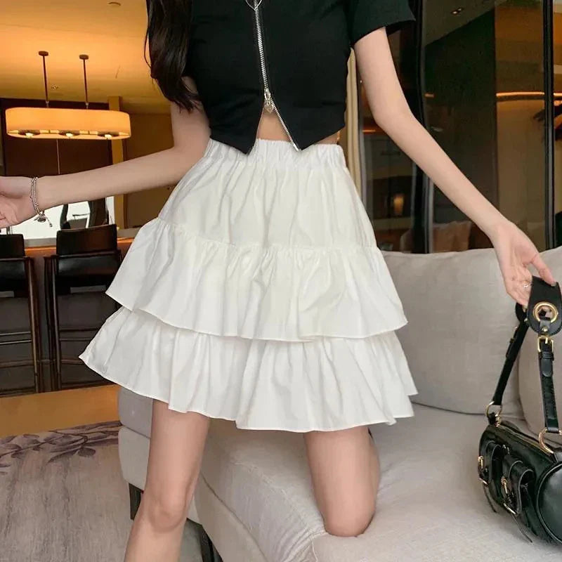 Ruffle Belle™ | Women's Pleated A-Line Skirt | White, Elastic Waist, Summer Tiered Design