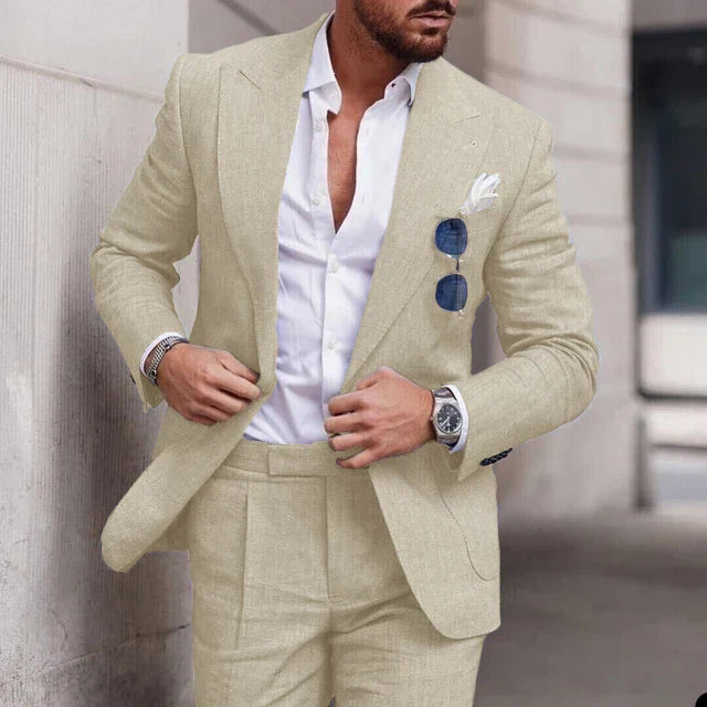 NuptialWeave™ | Men's Linen Wedding Suit 2-Piece Set | Single Breasted, Breathable Fabric & Tailored Fit