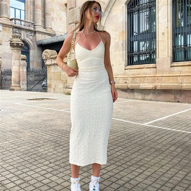 Dress Y2K™ | Women's Backless Sleeveless Long Dress | Solid Knit, Slim Fit, Summer Streetwear Style