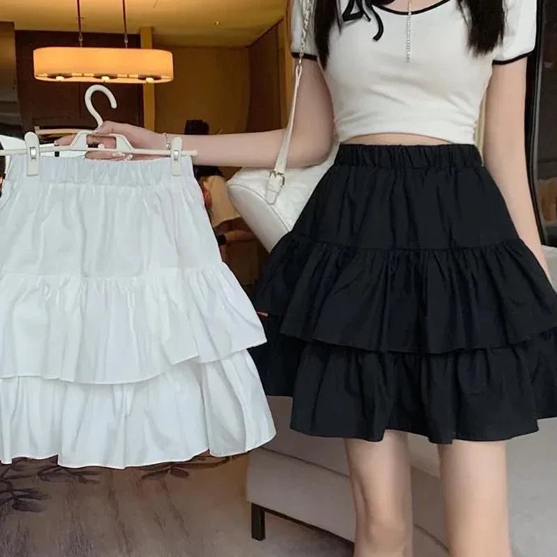 Ruffle Belle™ | Women's Pleated A-Line Skirt | White, Elastic Waist, Summer Tiered Design