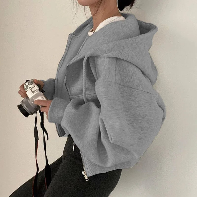 Urban Vibe™ | Women's Long Sleeve Crop Hoodie | Casual Y2K Style, Zipper Closure, Soft Fabric for Streetwear