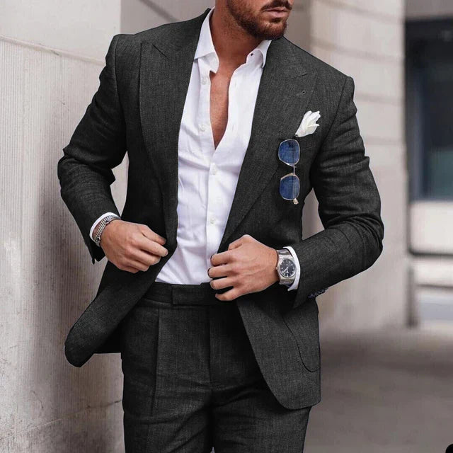 NuptialWeave™ | Men's Linen Wedding Suit 2-Piece Set | Single Breasted, Breathable Fabric & Tailored Fit
