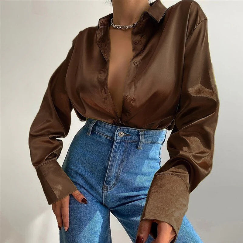 Satin Belle™ | Women's Long Sleeve Blouse | Luxurious Satin Fabric, Stylish Design & Comfortable Fit