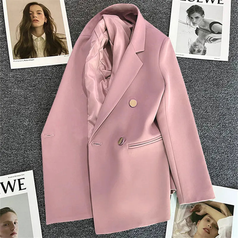 Candy Color OL™ | Women's Double-Breasted Blazer | Notched Lapel, Long Sleeve, Slim Fit with Metal Buttons & Pockets