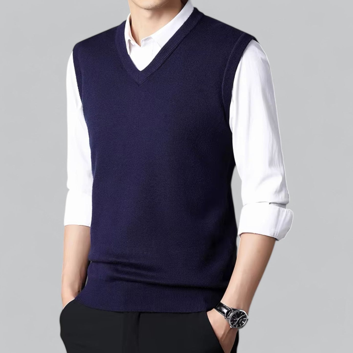 Men's Classic V-Neck Sleeveless Sweater Vest | Lightweight Knit, Comfortable Fit, Essential Wardrobe Staple