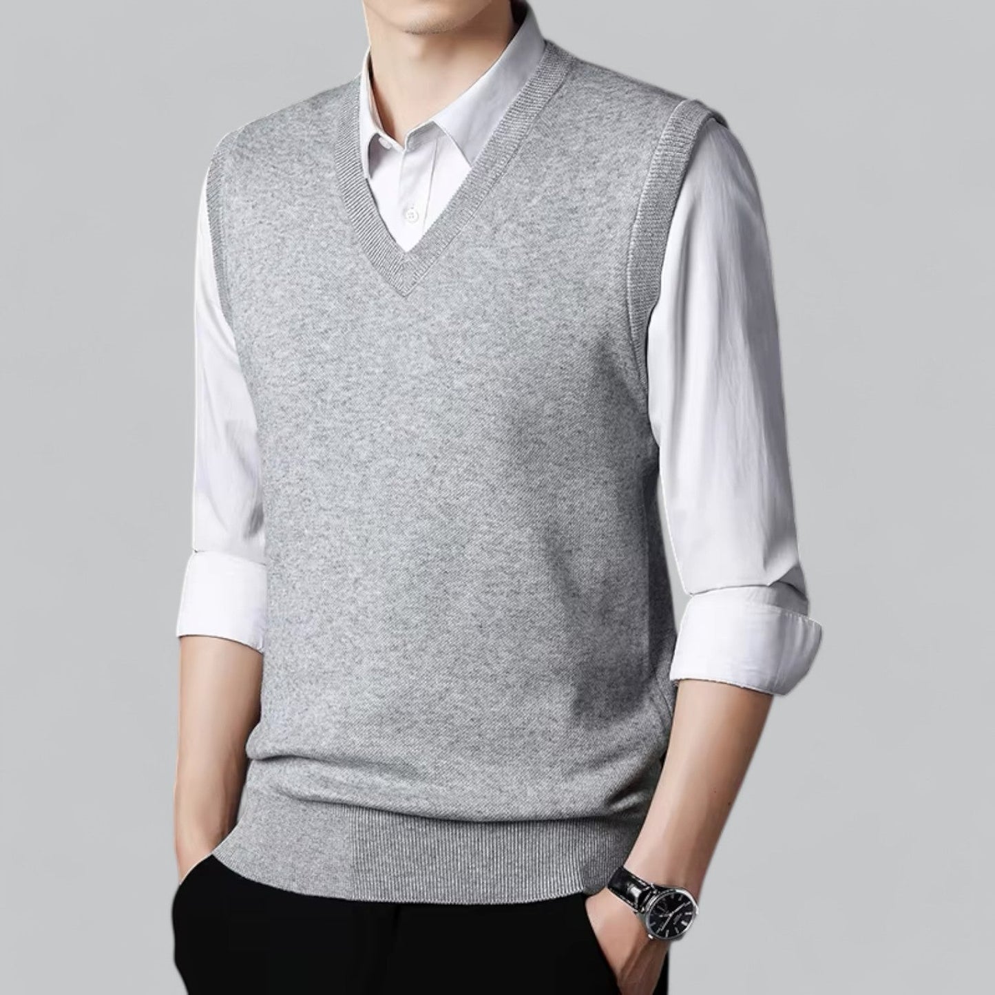 Men's Classic V-Neck Sleeveless Sweater Vest | Lightweight Knit, Comfortable Fit, Essential Wardrobe Staple