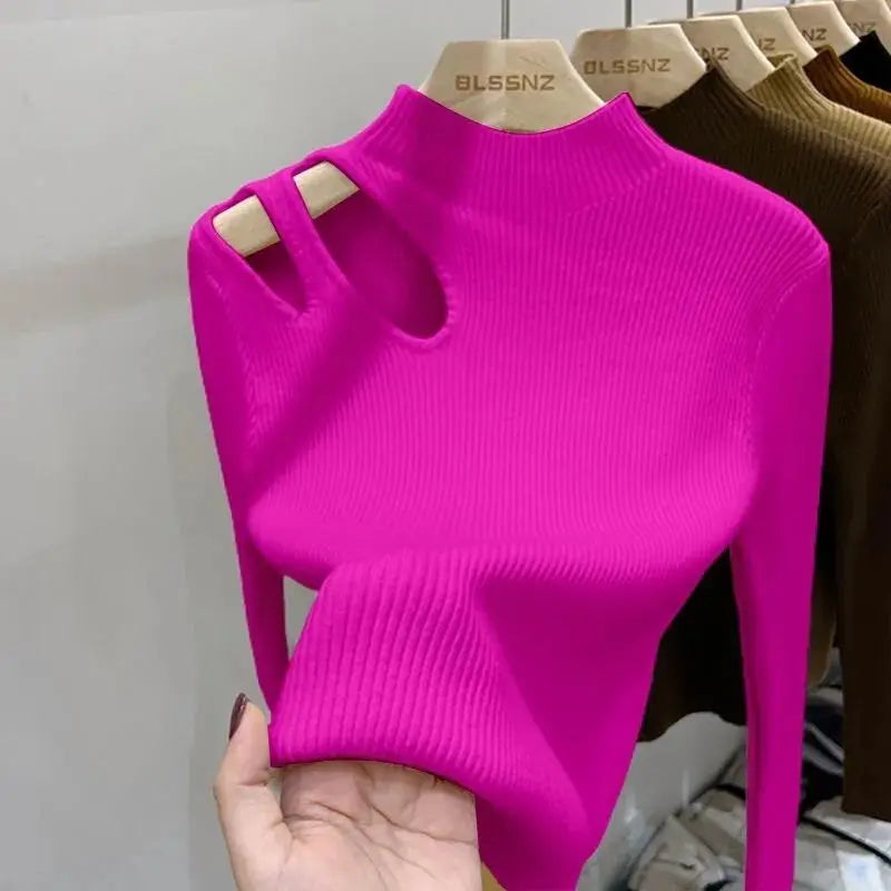 Knit Aura™ | Women's Hollow-Out Turtleneck Sweater | Soft Ribbed Knit, Warm Autumn/Winter Pullover