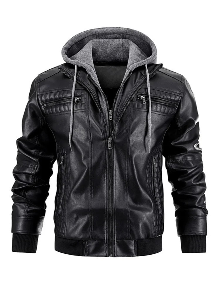 Leather Haven™ | Men's Leather Jacket | Genuine Leather, Detachable Hood & Stylish Design