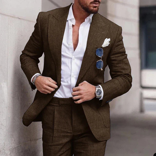 NuptialWeave™ | Men's Linen Wedding Suit 2-Piece Set | Single Breasted, Breathable Fabric & Tailored Fit