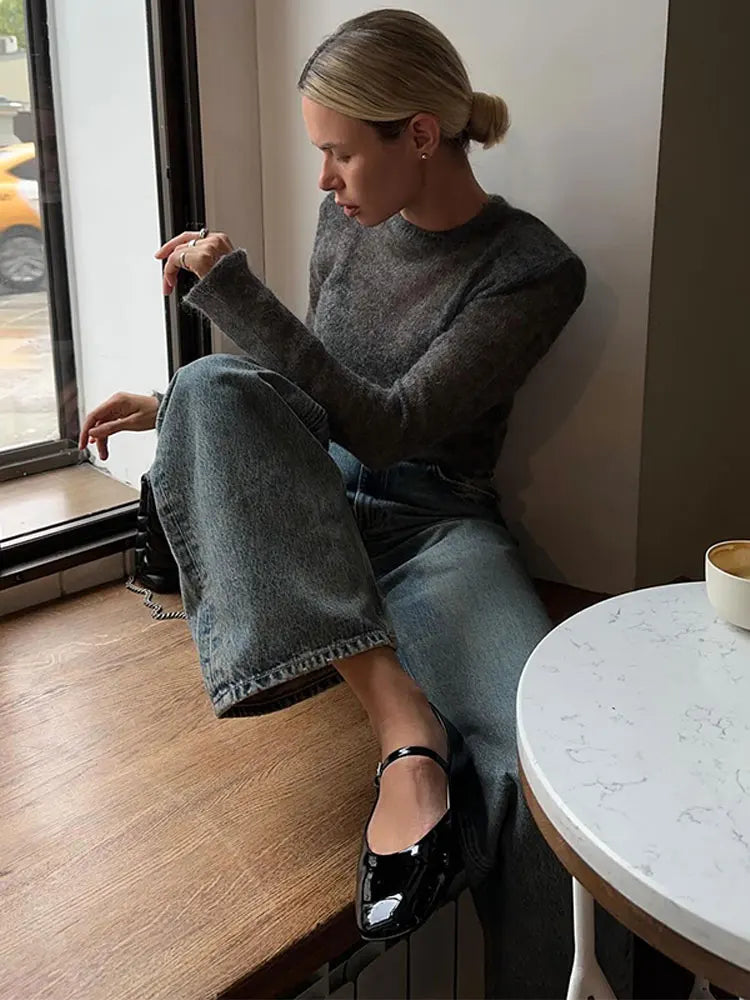 Knit Aura™ | Women's Thin Knitted Sweater | Solid Round Neck, Long Sleeve Pullover for Autumn 2024 High Street Style